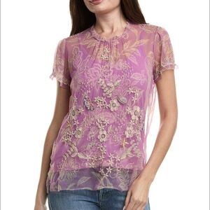 Johnny Was Mazzy Ruffle Neck Blouse With Slip In Noah Blushing sz MED